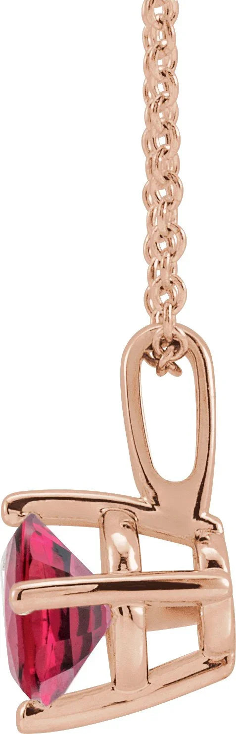 14K Rose 6 mm Lab-Grown Ruby Solitaire 16-18" Necklace 87124:6199:P