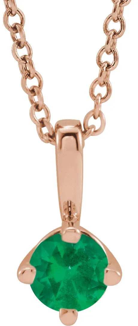 14K Rose 4 mm Natural Emerald Solitaire 16-18" Necklace 87124:6045:P