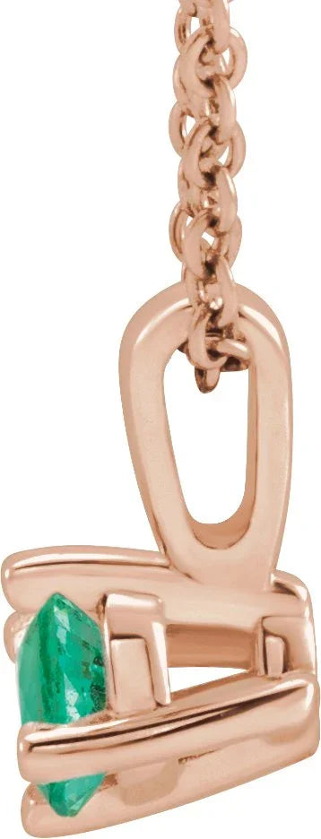 14K Rose 4 mm Lab-Grown Emerald Solitaire 16-18" Necklace 87124:6037:P