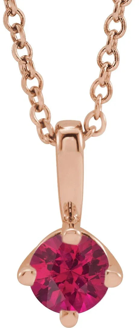 14K Rose 4 mm Lab-Grown Ruby Solitaire 16-18" Necklace 87124:6038:P