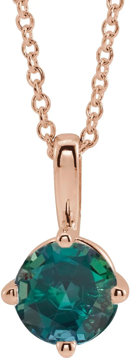 14K Rose 4 mm Lab-Grown Alexandrite Solitaire 16-18" Necklace 87124:6035:P