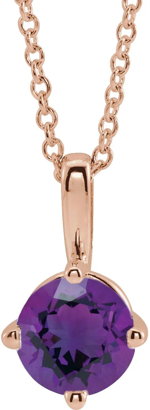 14K Rose 6 mm Natural Amethyst Solitaire 16-18" Necklace 87124:6200:P