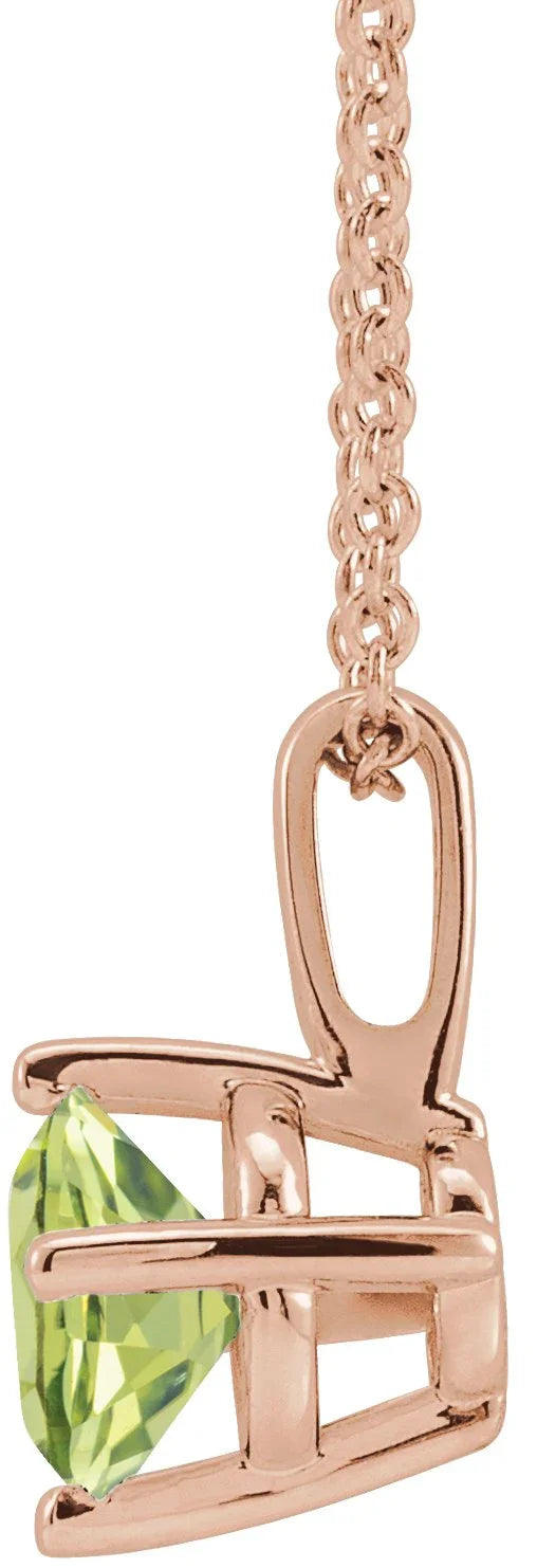 14K Rose 6 mm Natural Peridot Solitaire 16-18" Necklace 87124:6207:P